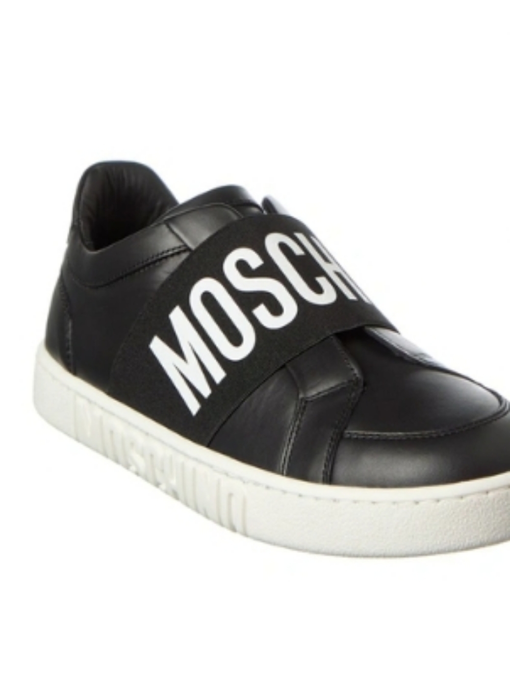 Moschino Logo Strap Slip-On Sneakers Black Leather Size 40